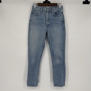 Agolde Size 26 Riley High Rise Straight Ankle Jeans Blue Button Fly Distressed